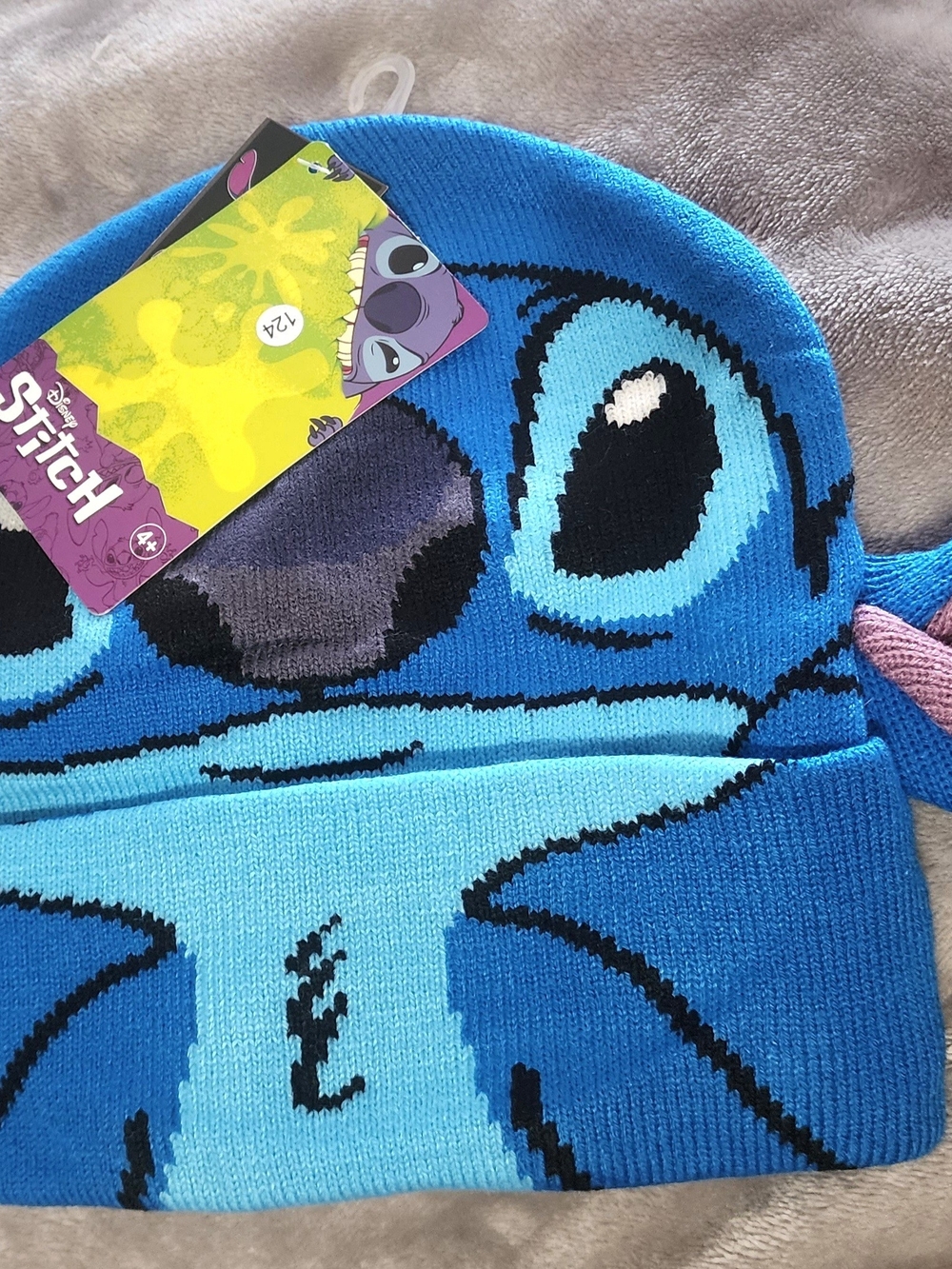 Disney Kids Stitch Blue Knit Beanie Hat with Character Face NWT